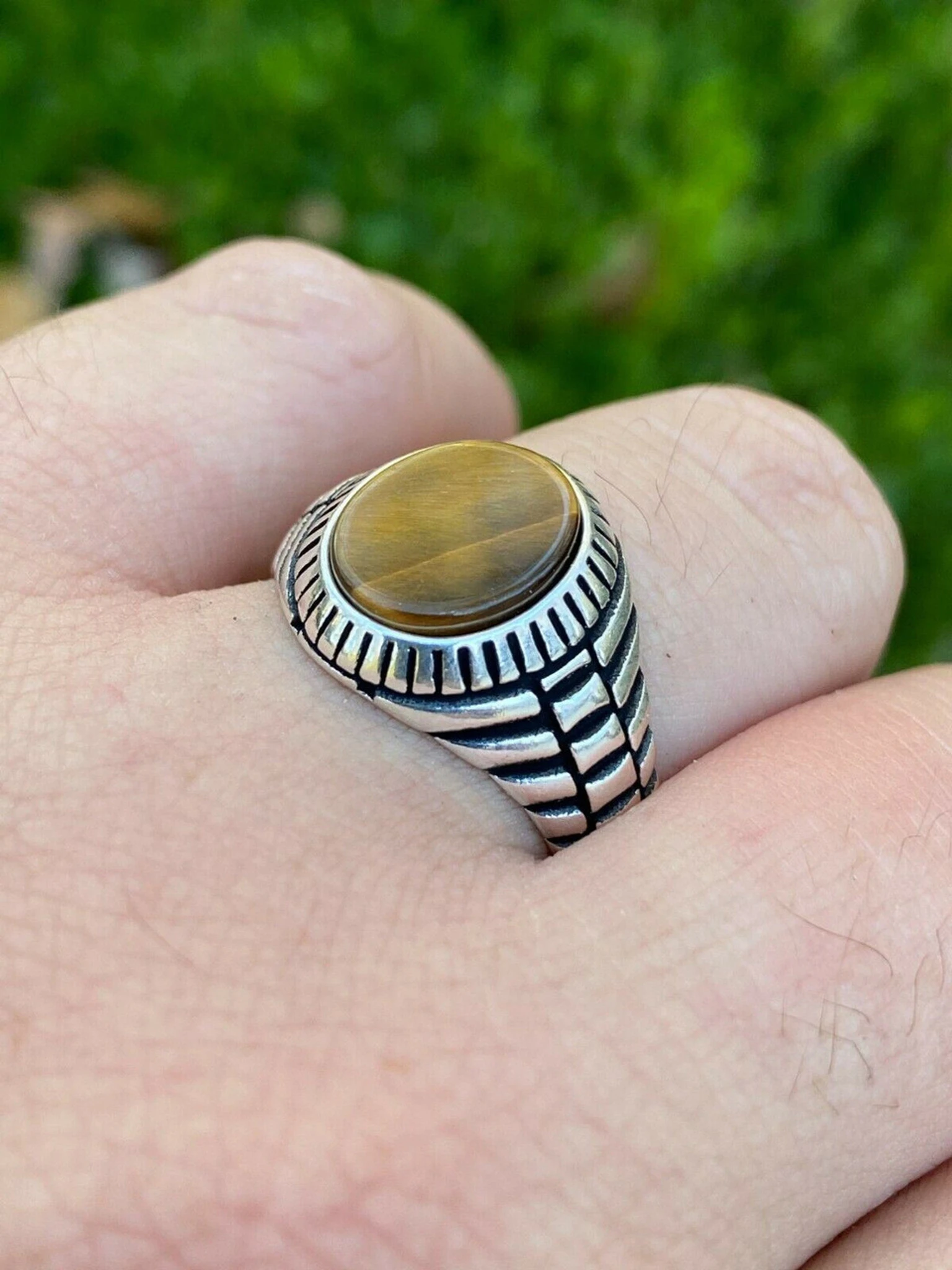 Mens Real Solid 925 Sterling Silver Tiger's Eye Signet Ring Round Pinky Sz 7-13 3 Mens Real Solid 925 Sterling Silver Tiger's Eye Signet Ring Round Pinky Sz 7-13