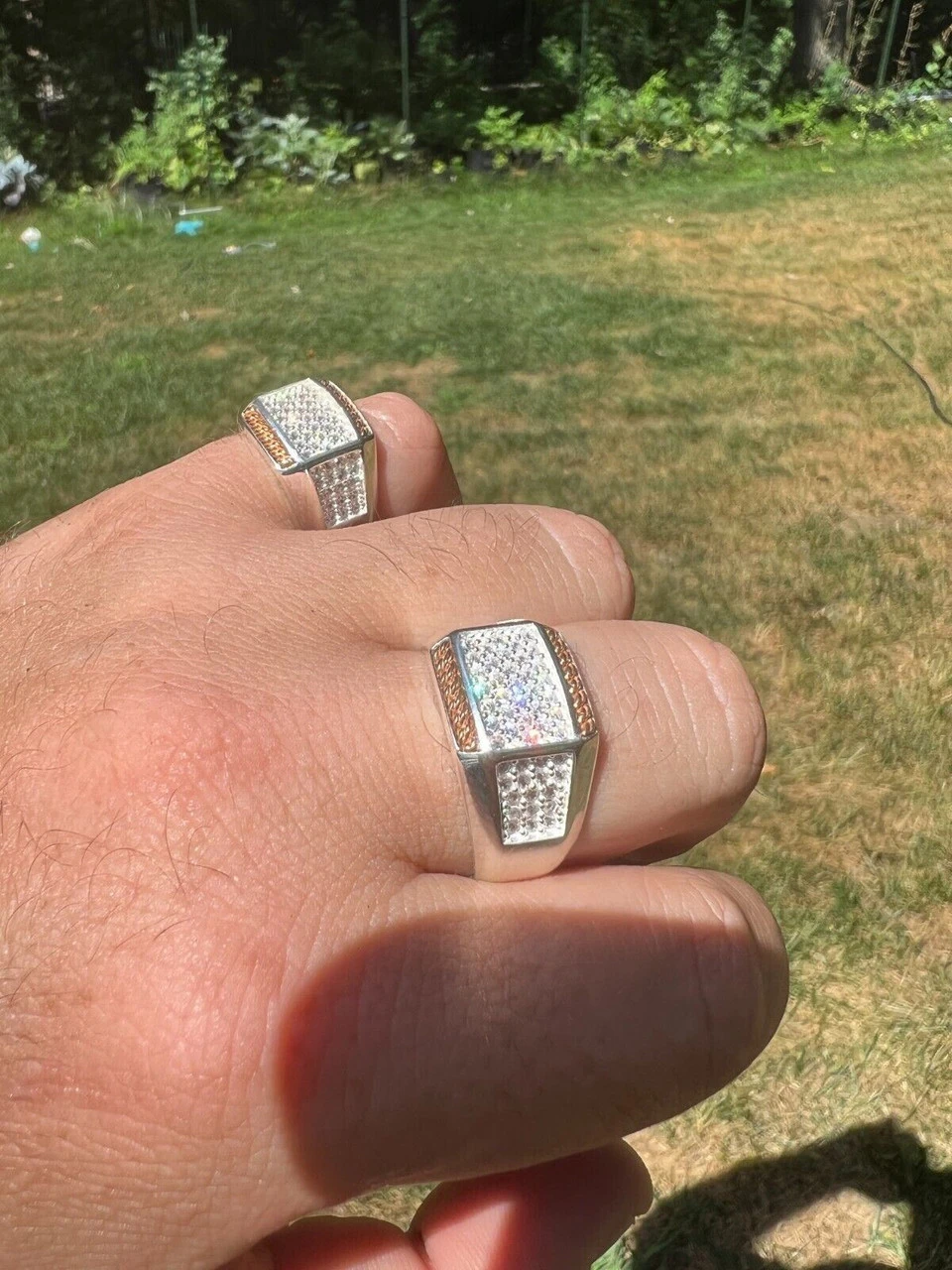 Mens Real Solid 925 Sterling Silver W. 14k Rose Gold Accent Iced CZ Ring Hip Hop 4 Mens Real Solid 925 Sterling Silver W. 14k Rose Gold Accent Iced CZ Ring Hip Hop - Image 2