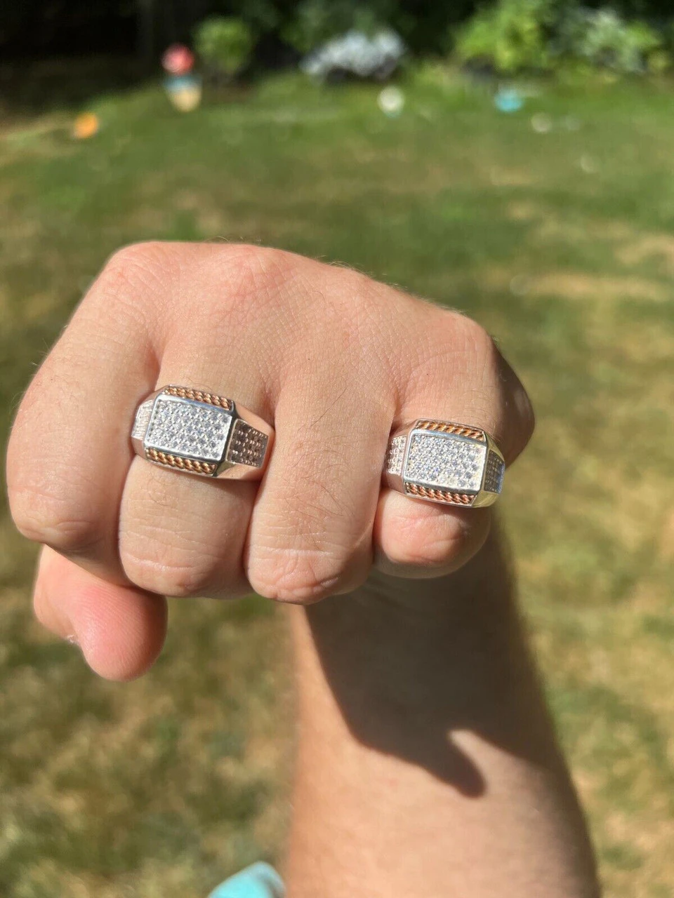 Mens Real Solid 925 Sterling Silver W. 14k Rose Gold Accent Iced CZ Ring Hip Hop 10 Mens Real Solid 925 Sterling Silver W. 14k Rose Gold Accent Iced CZ Ring Hip Hop - Image 8