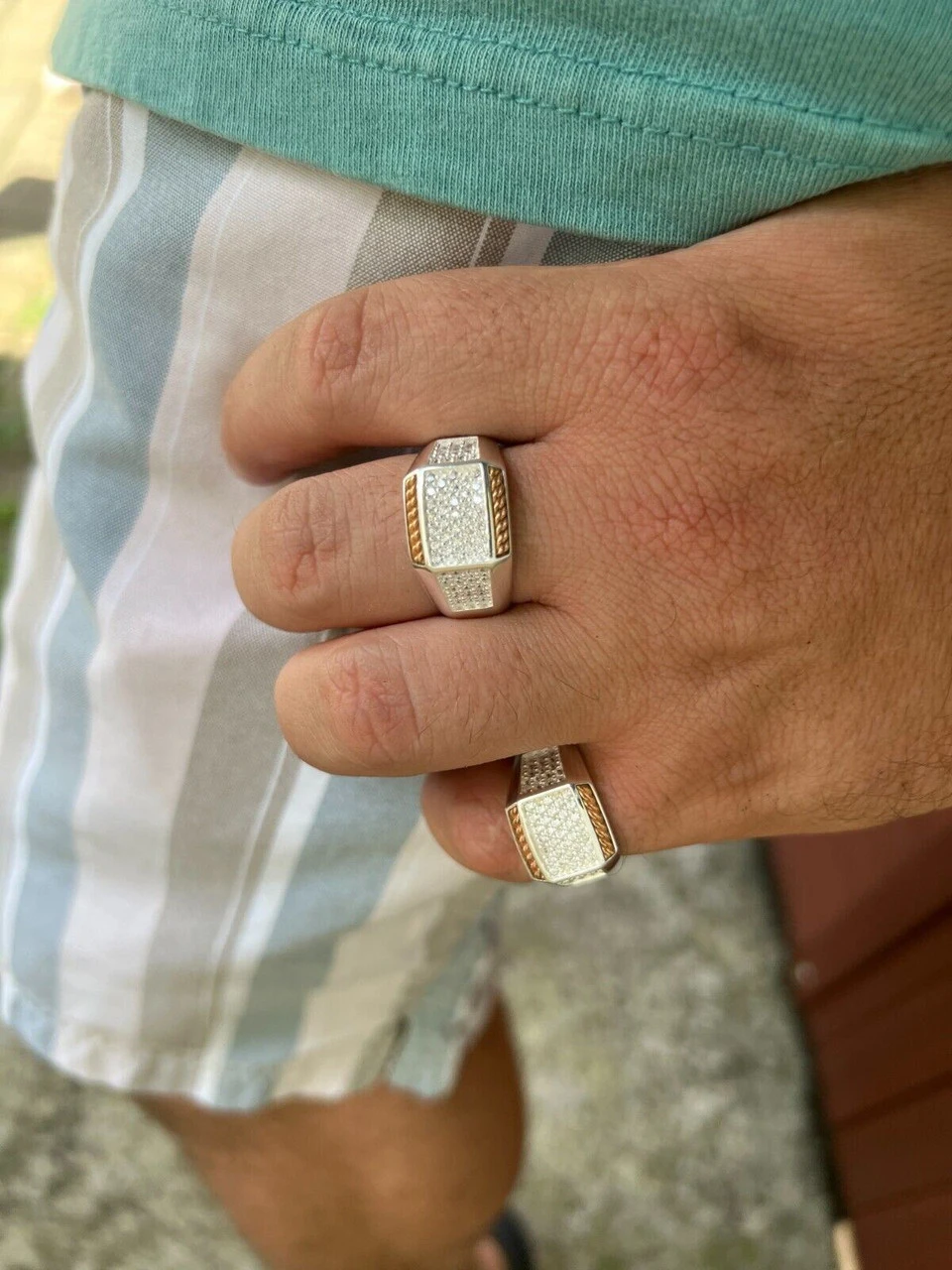 Mens Real Solid 925 Sterling Silver W. 14k Rose Gold Accent Iced CZ Ring Hip Hop 8 Mens Real Solid 925 Sterling Silver W. 14k Rose Gold Accent Iced CZ Ring Hip Hop - Image 6