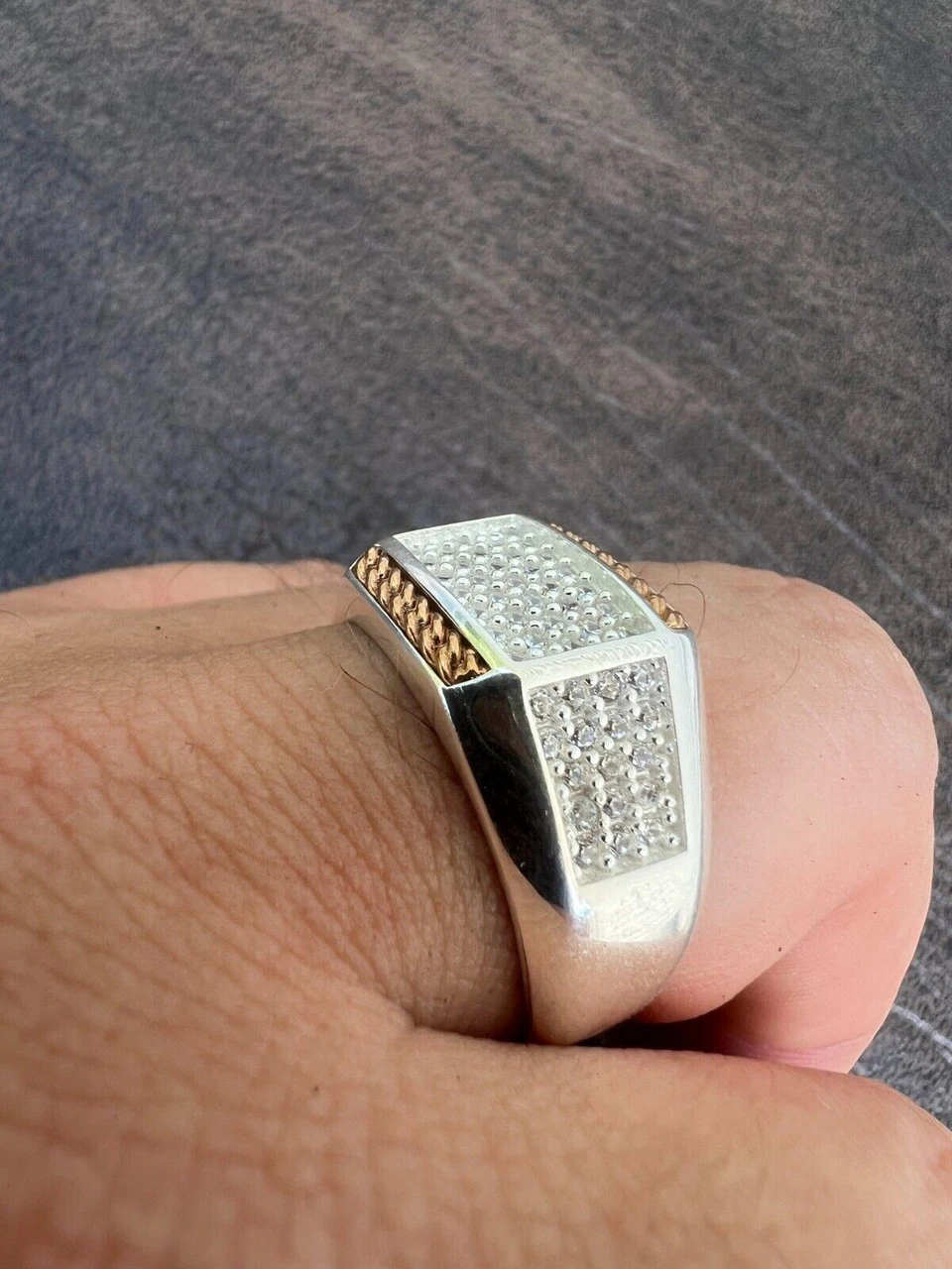 Mens Real Solid 925 Sterling Silver W. 14k Rose Gold Accent Iced CZ Ring Hip Hop 9 Mens Real Solid 925 Sterling Silver W. 14k Rose Gold Accent Iced CZ Ring Hip Hop - Image 7