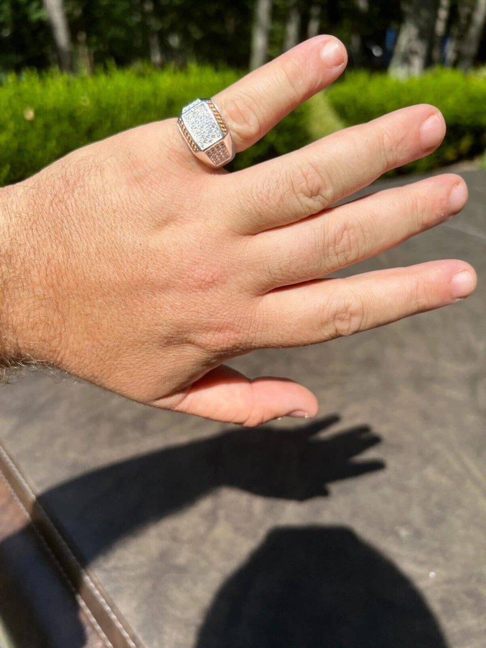 Mens Real Solid 925 Sterling Silver W. 14k Rose Gold Accent Iced CZ Ring Hip Hop 11 Mens Real Solid 925 Sterling Silver W. 14k Rose Gold Accent Iced CZ Ring Hip Hop - Image 9