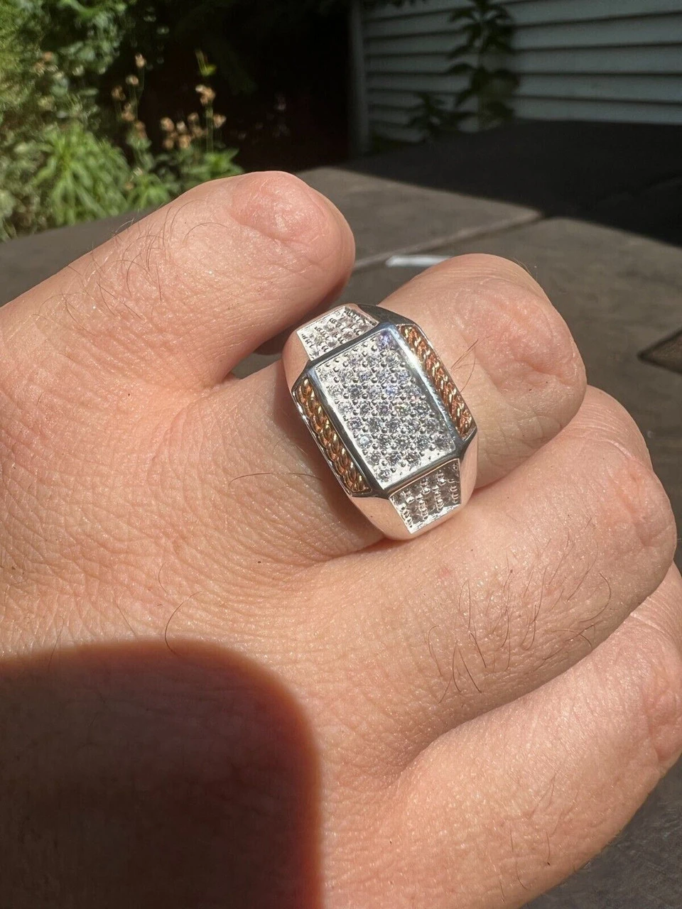 Mens Real Solid 925 Sterling Silver W. 14k Rose Gold Accent Iced CZ Ring Hip Hop 6 Mens Real Solid 925 Sterling Silver W. 14k Rose Gold Accent Iced CZ Ring Hip Hop - Image 4