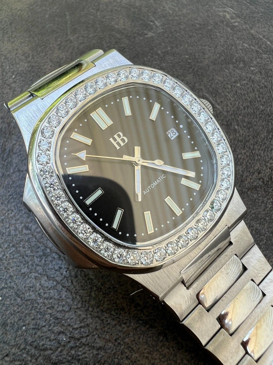 Mens Real Stainless Steel Iced 2ct Moissanite Watch Pass Diamond Test Black Face 7 Mens Real Stainless Steel Iced 2ct Moissanite Watch Pass Diamond Test Black Face - Image 5