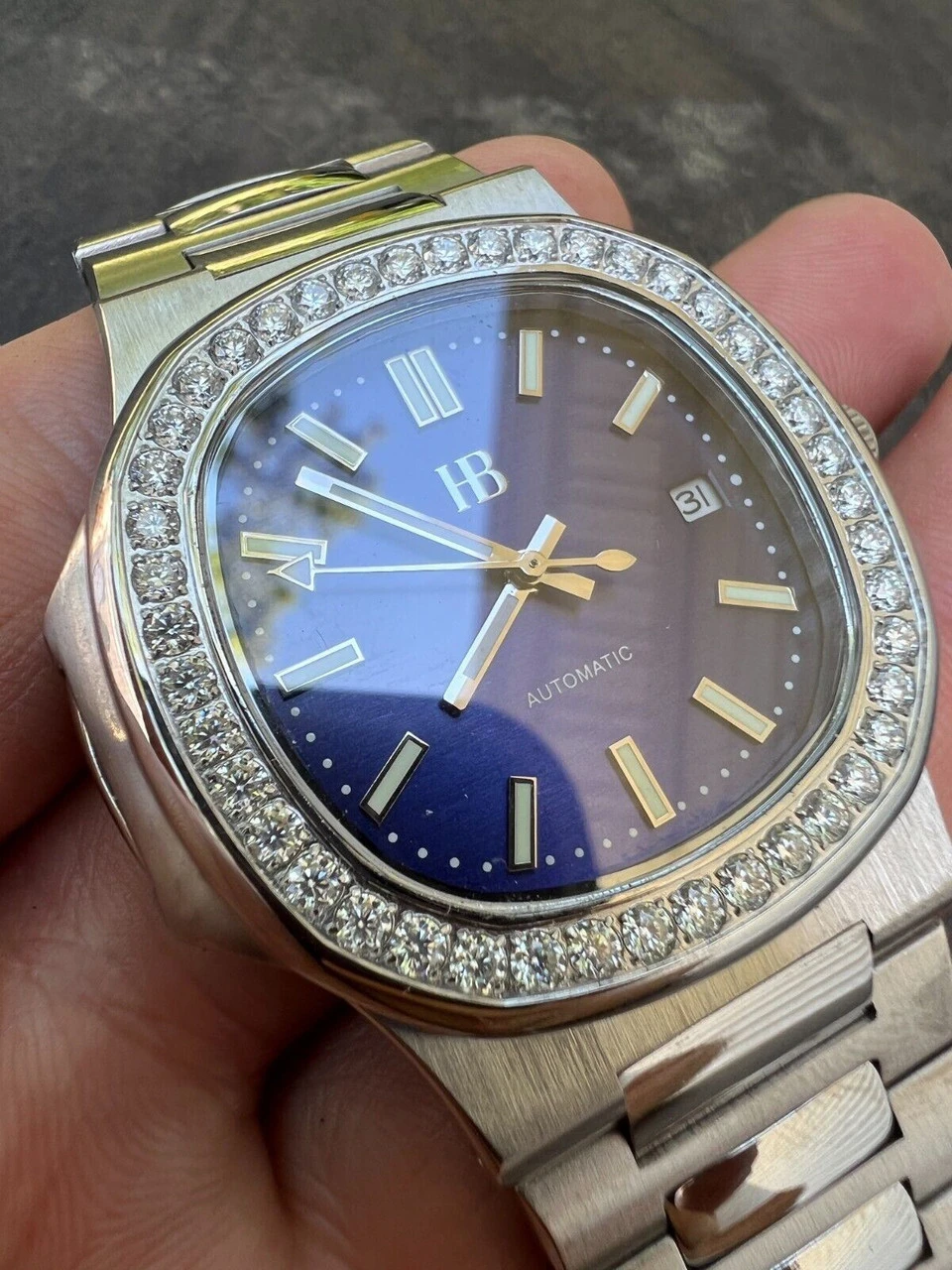 Mens Real Stainless Steel Iced 2ct Moissanite Watch Pass Diamond Test Blue Face 7 Mens Real Stainless Steel Iced 2ct Moissanite Watch Pass Diamond Test Blue Face - Image 5