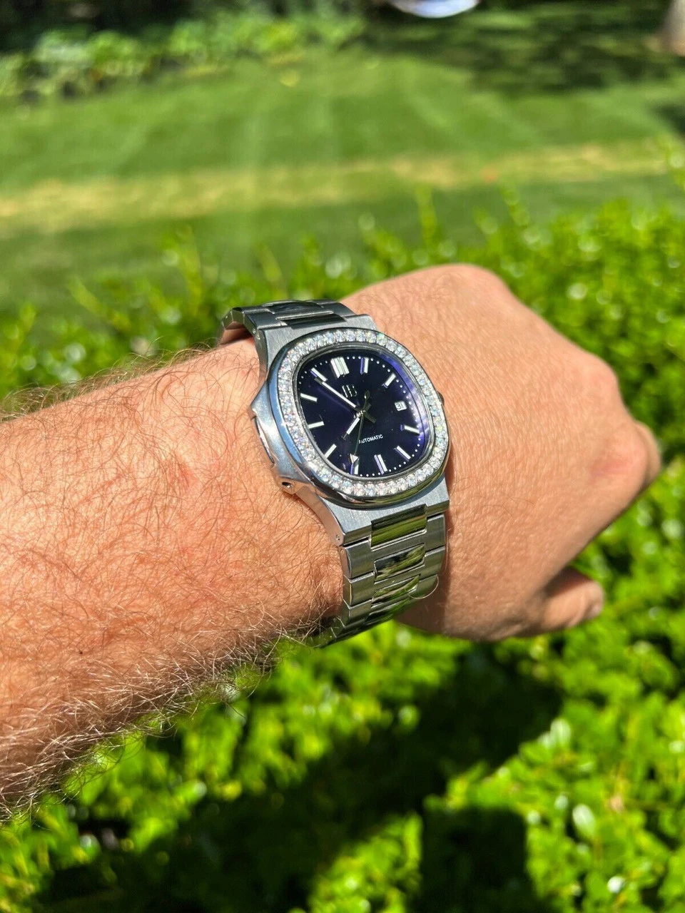 Mens Real Stainless Steel Iced 2ct Moissanite Watch Pass Diamond Test Blue Face 9 Mens Real Stainless Steel Iced 2ct Moissanite Watch Pass Diamond Test Blue Face - Image 7