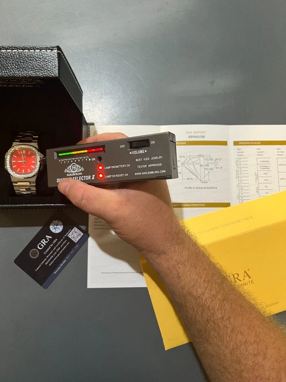 Mens Real Stainless Steel Iced 2ct Moissanite Watch Pass Diamond Test Red Face 7 Mens Real Stainless Steel Iced 2ct Moissanite Watch Pass Diamond Test Red Face - Image 5