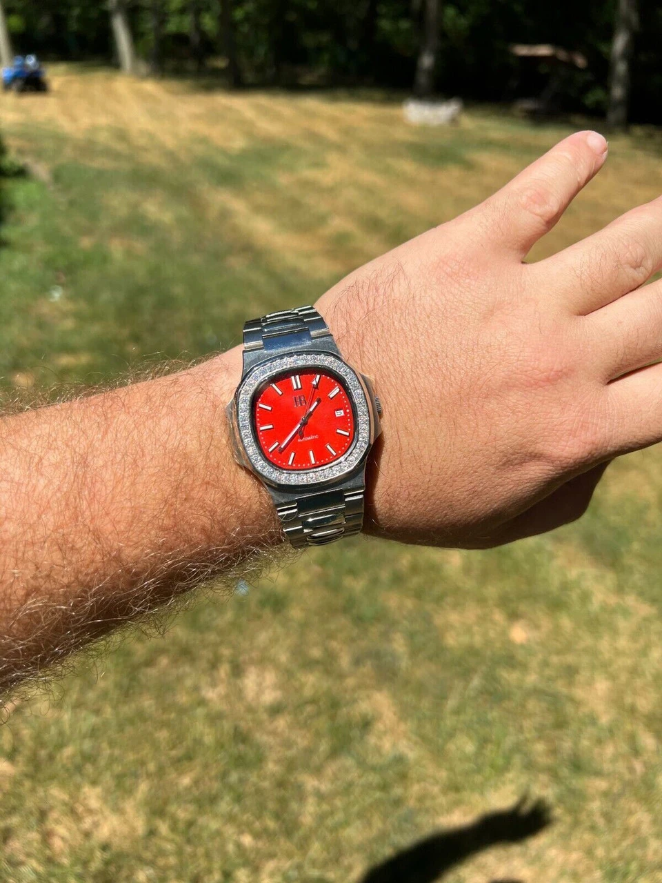 Mens Real Stainless Steel Iced 2ct Moissanite Watch Pass Diamond Test Red Face 4 Mens Real Stainless Steel Iced 2ct Moissanite Watch Pass Diamond Test Red Face - Image 2