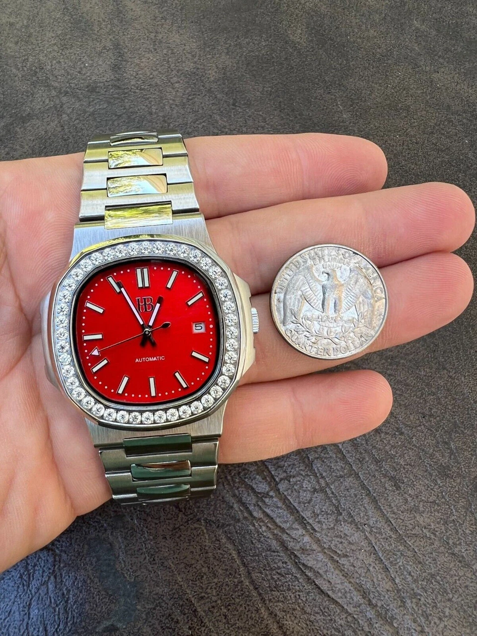 Mens Real Stainless Steel Iced 2ct Moissanite Watch Pass Diamond Test Red Face 9 Mens Real Stainless Steel Iced 2ct Moissanite Watch Pass Diamond Test Red Face - Image 7