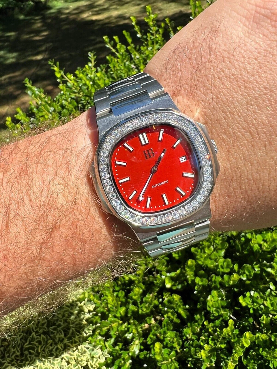 Mens Real Stainless Steel Iced 2ct Moissanite Watch Pass Diamond Test Red Face 5 Mens Real Stainless Steel Iced 2ct Moissanite Watch Pass Diamond Test Red Face - Image 3