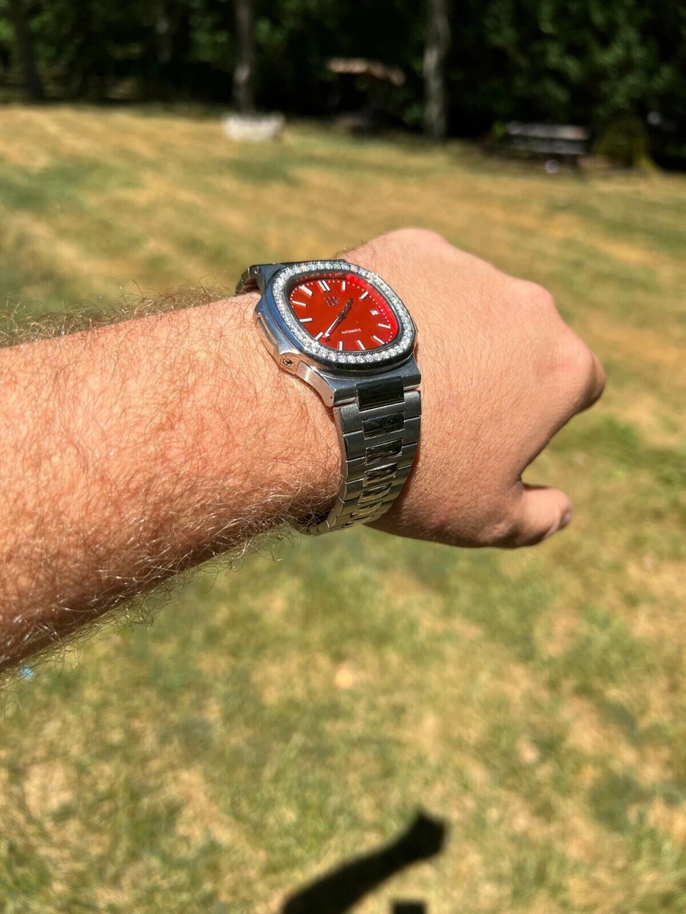 Mens Real Stainless Steel Iced 2ct Moissanite Watch Pass Diamond Test Red Face 12 Mens Real Stainless Steel Iced 2ct Moissanite Watch Pass Diamond Test Red Face - Image 10