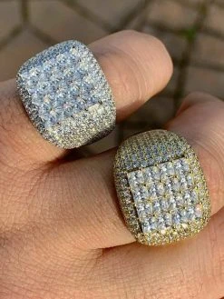 Mens Solid 14k Gold 925 Silver Baguette Diamond Pinky RING HIP-HOP Icy Bust Down