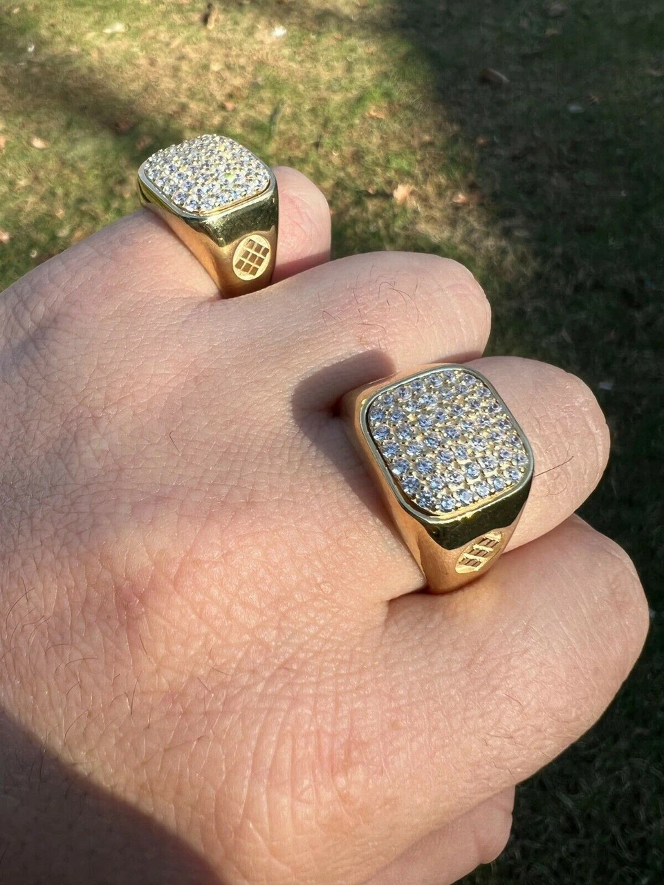 Mens Solid 14k Yellow Gold Vermeil 925 Sterling Silver Iced Diamond Ring Hip Hop 4 Mens Solid 14k Yellow Gold Vermeil 925 Sterling Silver Iced Diamond Ring Hip Hop - Image 2