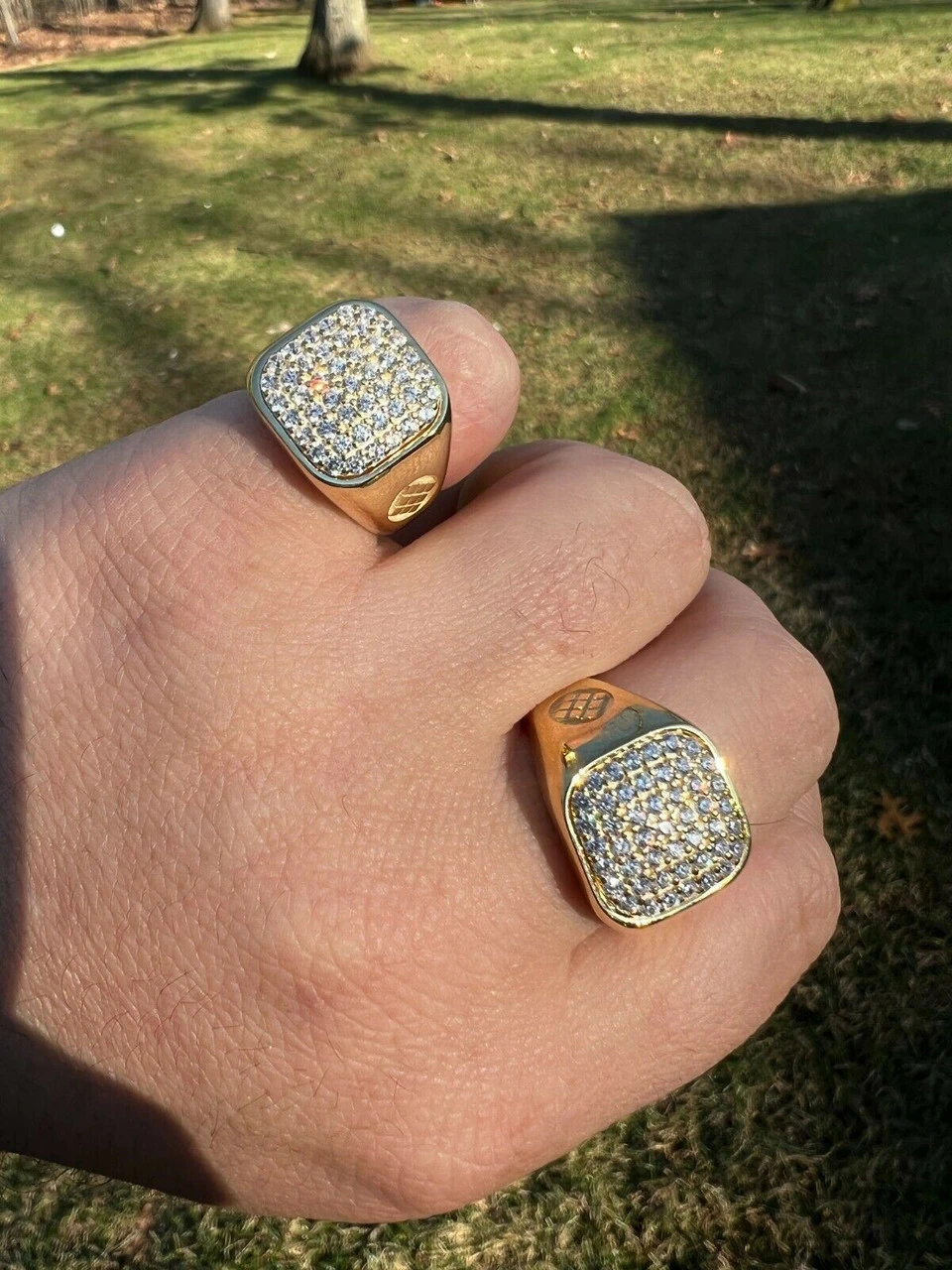 Mens Solid 14k Yellow Gold Vermeil 925 Sterling Silver Iced Diamond Ring Hip Hop 7 Mens Solid 14k Yellow Gold Vermeil 925 Sterling Silver Iced Diamond Ring Hip Hop - Image 5