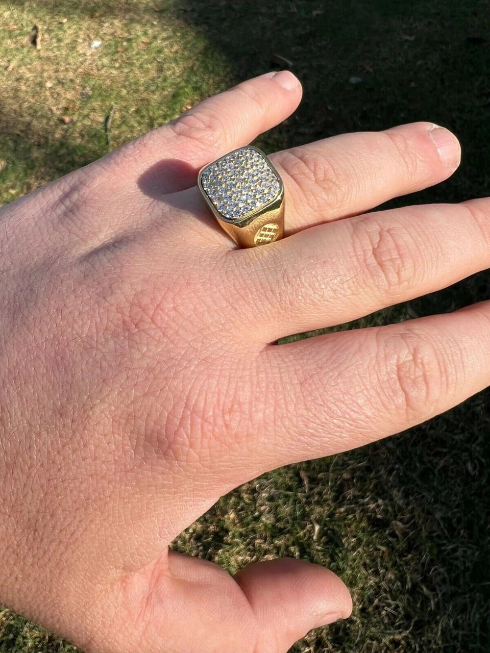 Mens Solid 14k Yellow Gold Vermeil 925 Sterling Silver Iced Diamond Ring Hip Hop 8 Mens Solid 14k Yellow Gold Vermeil 925 Sterling Silver Iced Diamond Ring Hip Hop - Image 6