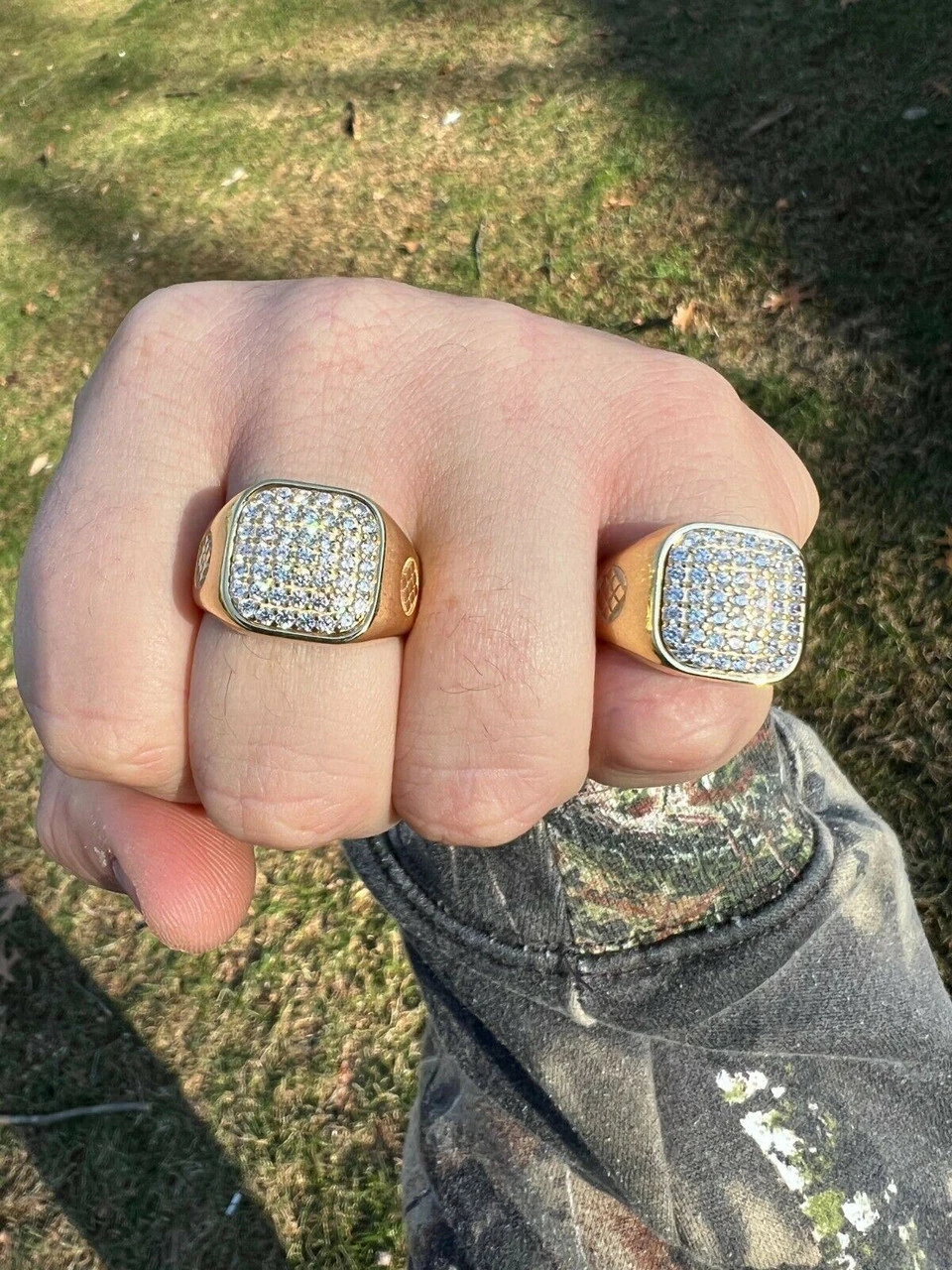 Mens Solid 14k Yellow Gold Vermeil 925 Sterling Silver Iced Diamond Ring Hip Hop 11 Mens Solid 14k Yellow Gold Vermeil 925 Sterling Silver Iced Diamond Ring Hip Hop - Image 9