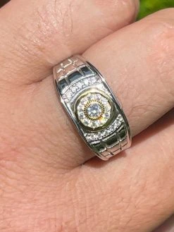 Men's Solid 925 Silver 14k Gold Vermeil Diamond RING Size 7 8 9 10 11 12 13 ICED