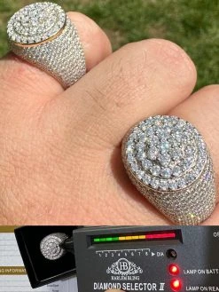 Men's Solid 925 Silver & 14k Gold Plated 2.5ct MOISSANITE Mens Hip Hop Iced Ring