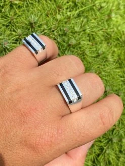 Men's Solid 925 Silver Black Onyx Ring W. Man Made Diamonds Iced Hip Hop Pinky -Harlem Bling Shop harlembling mens solid 925 silver black onyx ring w man made diamonds iced hip hop pinky 77554.1664373948