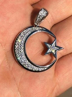 Mens Solid 925 Silver Crescent Moon & Star Islam Muslim Arabic Pendant Iced Icy 15 Mens Solid 925 Silver Crescent Moon & Star Islam Muslim Arabic Pendant Iced Icy -Harlem Bling Shop harlembling mens solid 925 silver crescent moon and star islam muslim arabic pendant iced icy 67986.1664384127