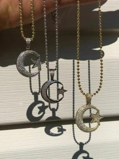 Mens Solid 925 Silver Crescent Moon & Star Islam Muslim Arabic Pendant Iced Icy 18 Mens Solid 925 Silver Crescent Moon & Star Islam Muslim Arabic Pendant Iced Icy -Harlem Bling Shop harlembling mens solid 925 silver crescent moon and star islam muslim arabic pendant iced icy 75620.1664399184