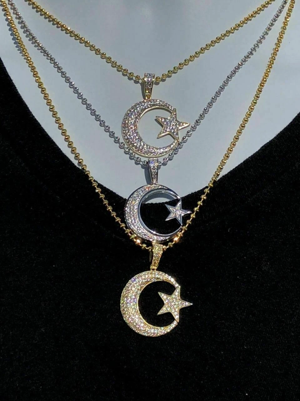 Mens Solid 925 Silver Crescent Moon & Star Islam Muslim Arabic Pendant Iced Icy 4 Mens Solid 925 Silver Crescent Moon & Star Islam Muslim Arabic Pendant Iced Icy - Image 2