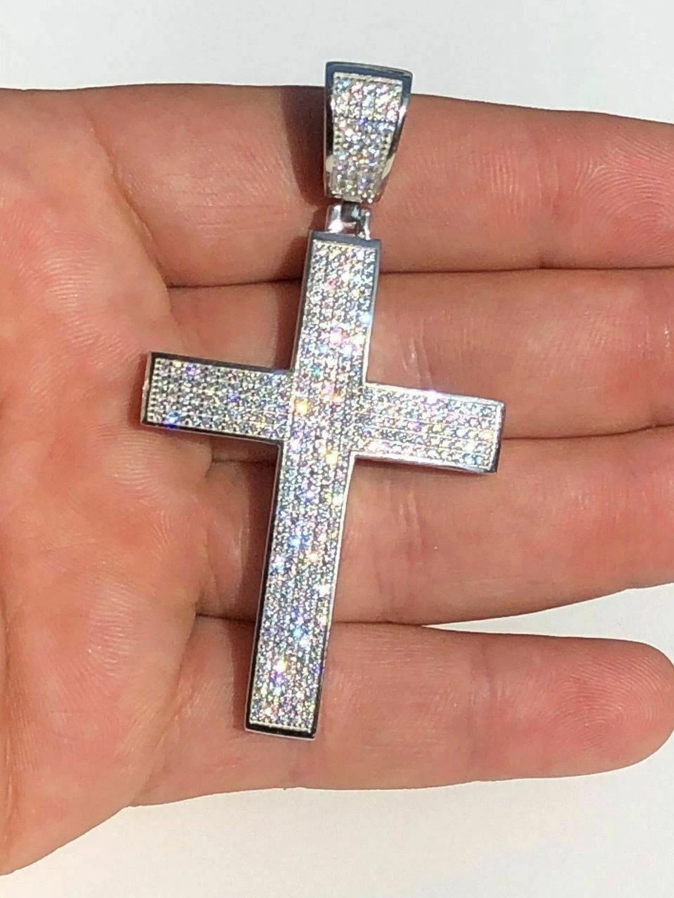 Mens Solid 925 Silver Cross Pendant Real ICED 3ct Diamond 14k Gold W. Rope Chain 10 Mens Solid 925 Silver Cross Pendant Real ICED 3ct Diamond 14k Gold W. Rope Chain - Image 8