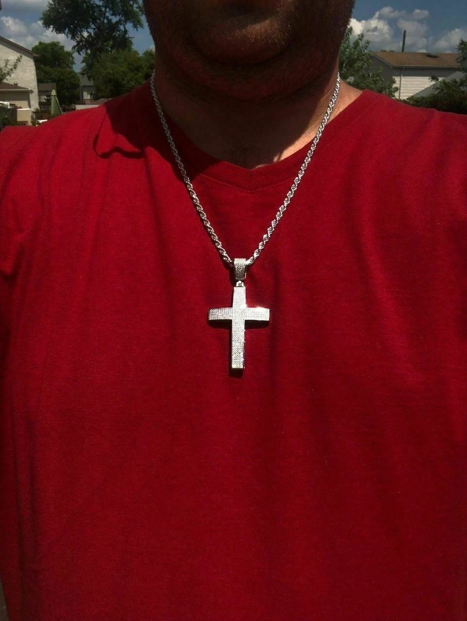 Mens Solid 925 Silver Cross Pendant Real ICED 3ct Diamond 14k Gold W. Rope Chain 12 Mens Solid 925 Silver Cross Pendant Real ICED 3ct Diamond 14k Gold W. Rope Chain - Image 10