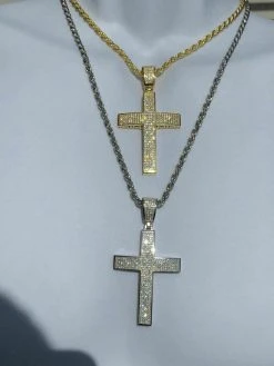 Mens Solid 925 Silver Cross Pendant Real ICED 3ct Diamond 14k Gold W. Rope Chain 24 Mens Solid 925 Silver Cross Pendant Real ICED 3ct Diamond 14k Gold W. Rope Chain -Harlem Bling Shop harlembling mens solid 925 silver cross pendant real iced 3ct diamond 14k gold w rope chain 54333.1664389242