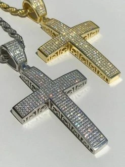 Mens Solid 925 Silver Cross Pendant Real ICED 3ct Diamond 14k Gold W. Rope Chain 18 Mens Solid 925 Silver Cross Pendant Real ICED 3ct Diamond 14k Gold W. Rope Chain -Harlem Bling Shop harlembling mens solid 925 silver cross pendant real iced 3ct diamond 14k gold w rope chain 56016.1664398038