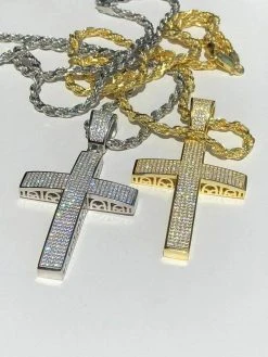 Mens Solid 925 Silver Cross Pendant Real ICED 3ct Diamond 14k Gold W. Rope Chain 15 Mens Solid 925 Silver Cross Pendant Real ICED 3ct Diamond 14k Gold W. Rope Chain -Harlem Bling Shop harlembling mens solid 925 silver cross pendant real iced 3ct diamond 14k gold w rope chain 59557.1664380642