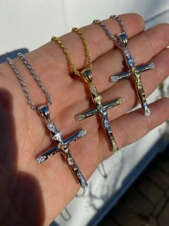 Mens Solid 925 Silver Cross W. Jesus Pendant Yellow Or Rose Gold Finish Necklace 18 Mens Solid 925 Silver Cross W. Jesus Pendant Yellow Or Rose Gold Finish Necklace -Harlem Bling Shop harlembling mens solid 925 silver cross w jesus pendant yellow or rose gold finish necklace 19081.1664374240