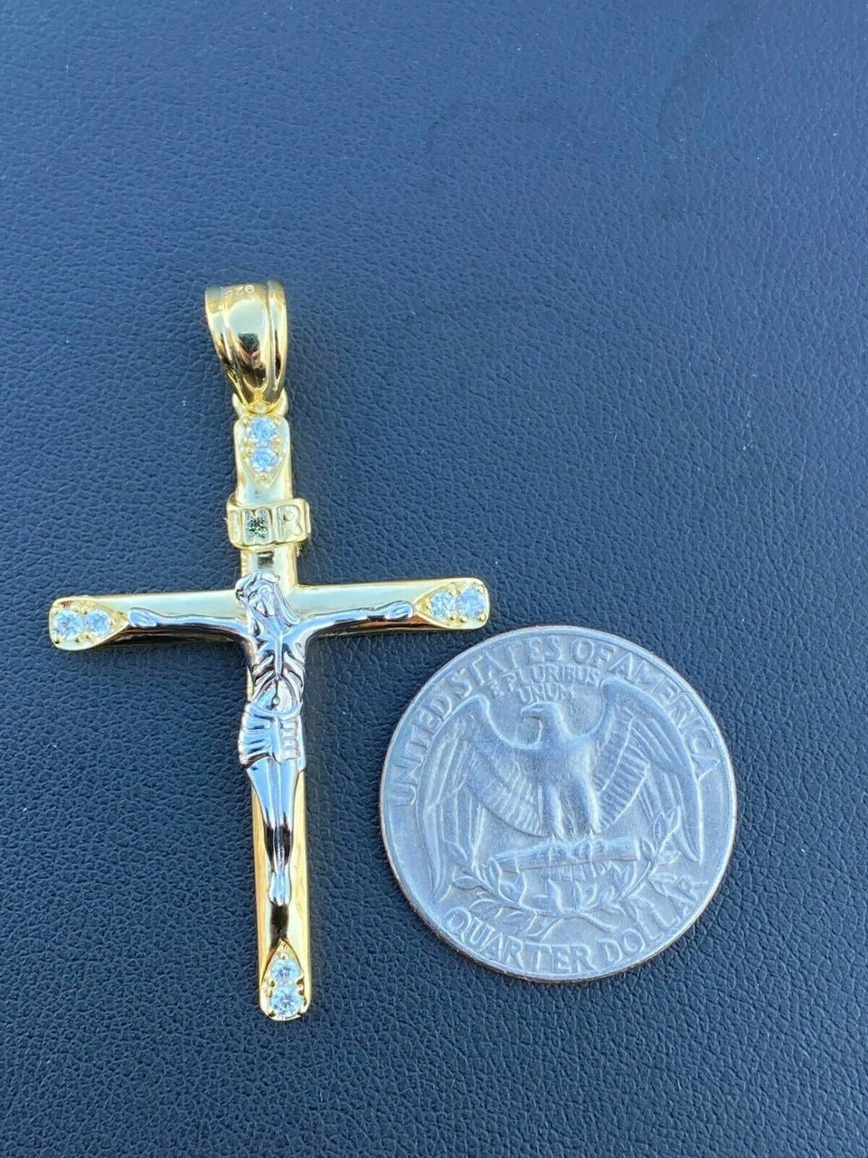 Mens Solid 925 Silver Cross W. Jesus Pendant Yellow Or Rose Gold Finish Necklace 14 Mens Solid 925 Silver Cross W. Jesus Pendant Yellow Or Rose Gold Finish Necklace - Image 12