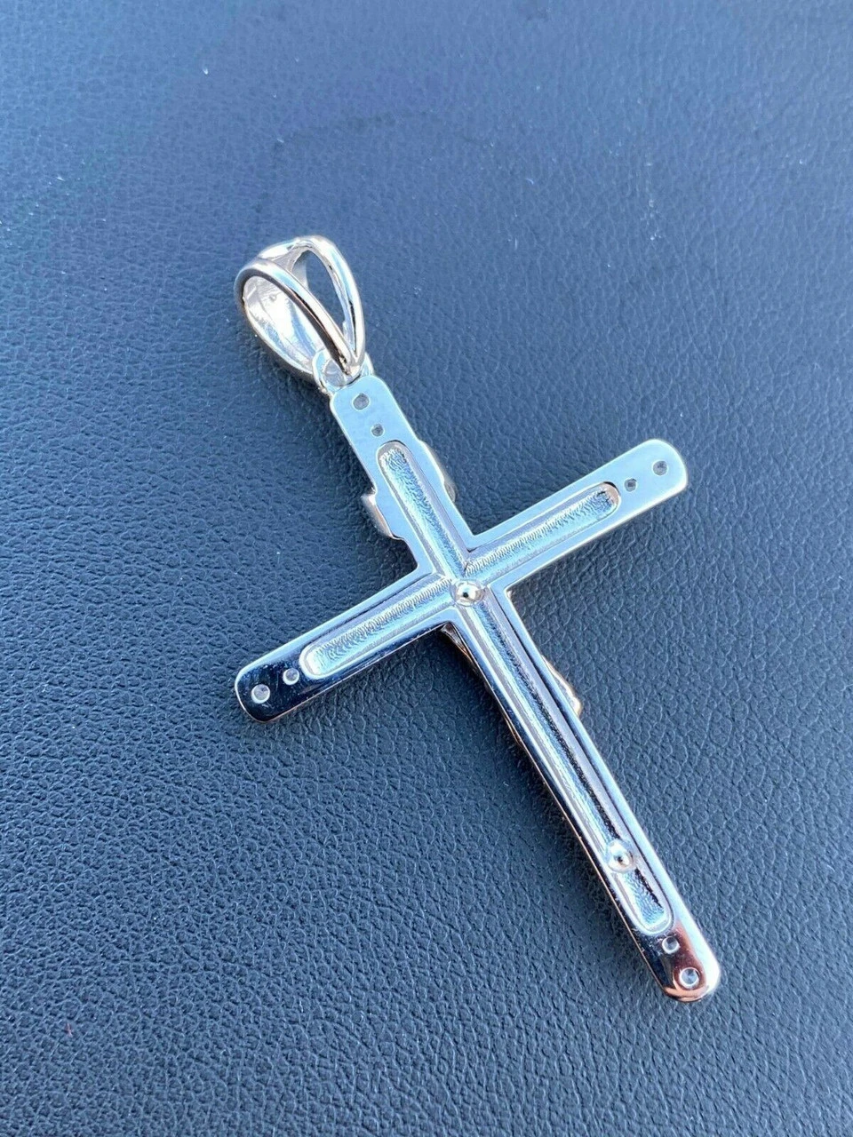 Mens Solid 925 Silver Cross W. Jesus Pendant Yellow Or Rose Gold Finish Necklace 13 Mens Solid 925 Silver Cross W. Jesus Pendant Yellow Or Rose Gold Finish Necklace - Image 11