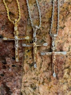 Mens Solid 925 Silver Cross W. Jesus Pendant Yellow Or Rose Gold Finish Necklace 20 Mens Solid 925 Silver Cross W. Jesus Pendant Yellow Or Rose Gold Finish Necklace -Harlem Bling Shop harlembling mens solid 925 silver cross w jesus pendant yellow or rose gold finish necklace 58541.1664384976