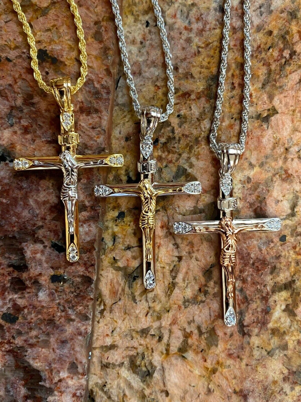 Mens Solid 925 Silver Cross W. Jesus Pendant Yellow Or Rose Gold Finish Necklace 9 Mens Solid 925 Silver Cross W. Jesus Pendant Yellow Or Rose Gold Finish Necklace - Image 7