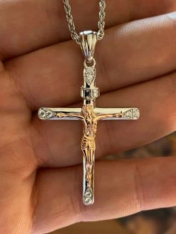 Mens Solid 925 Silver Cross W. Jesus Pendant Yellow Or Rose Gold Finish Necklace 17 Mens Solid 925 Silver Cross W. Jesus Pendant Yellow Or Rose Gold Finish Necklace -Harlem Bling Shop harlembling mens solid 925 silver cross w jesus pendant yellow or rose gold finish necklace 63428.1664379410
