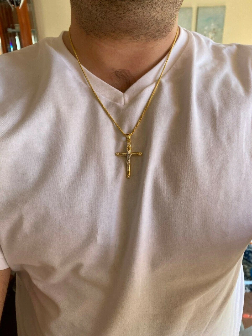 Mens Solid 925 Silver Cross W. Jesus Pendant Yellow Or Rose Gold Finish Necklace 5 Mens Solid 925 Silver Cross W. Jesus Pendant Yellow Or Rose Gold Finish Necklace - Image 3