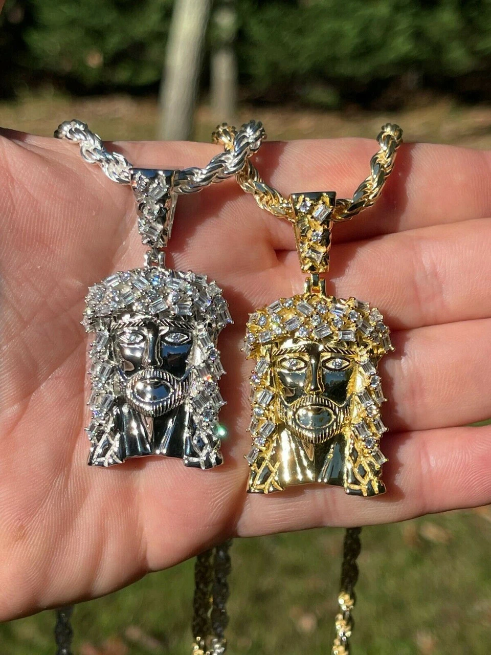 Men's Solid 925 Silver / Gold Jesus Piece Iced Hip Hop Necklace Baguette Diamond 5 Men's Solid 925 Silver / Gold Jesus Piece Iced Hip Hop Necklace Baguette Diamond - Image 3