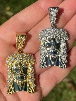 Men's Solid 925 Silver / Gold Jesus Piece Iced Hip Hop Necklace Baguette Diamond