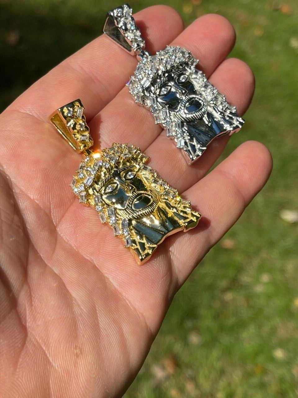 Men's Solid 925 Silver / Gold Jesus Piece Iced Hip Hop Necklace Baguette Diamond 11 Men's Solid 925 Silver / Gold Jesus Piece Iced Hip Hop Necklace Baguette Diamond - Image 9