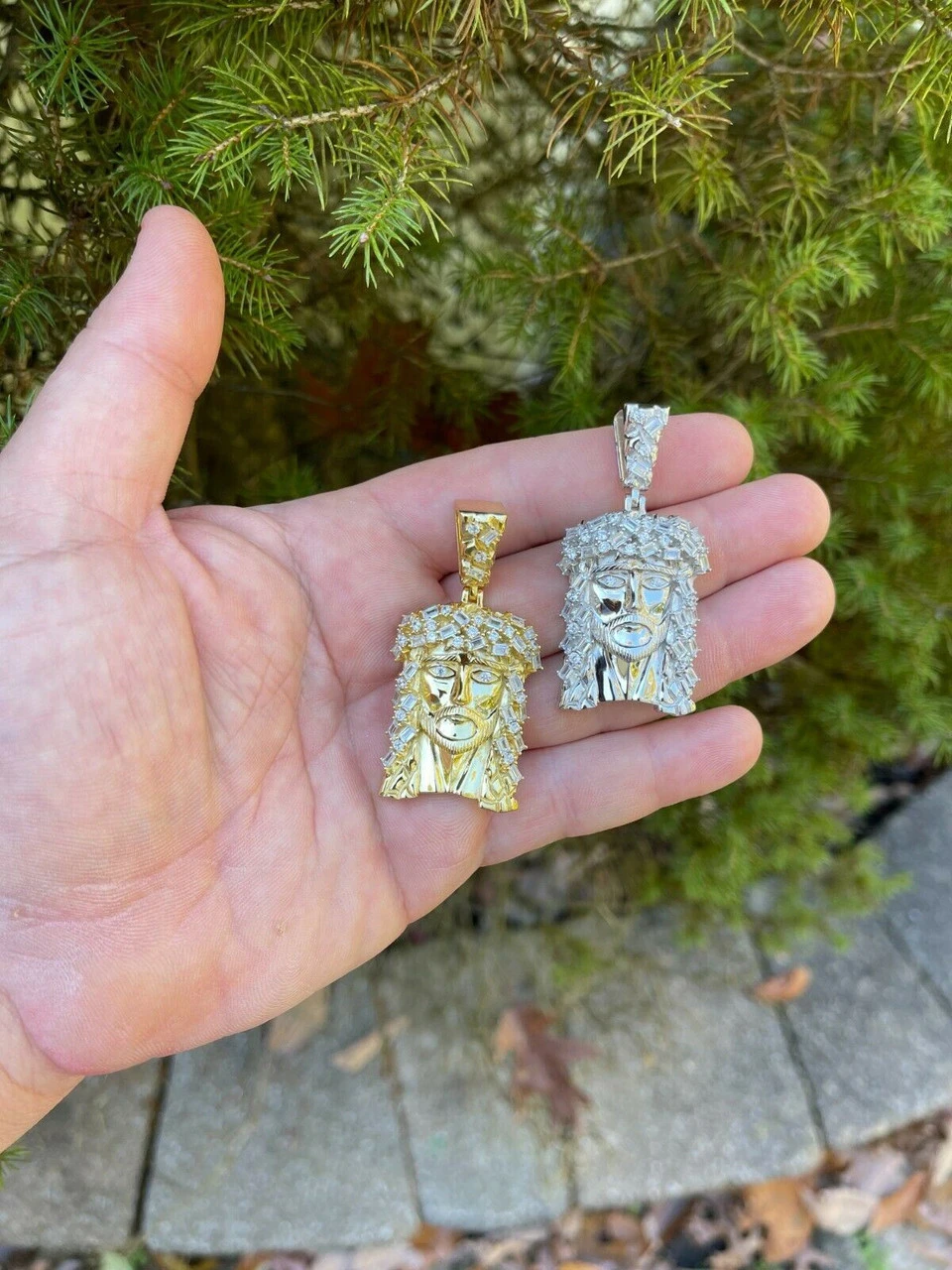 Men's Solid 925 Silver / Gold Jesus Piece Iced Hip Hop Necklace Baguette Diamond 6 Men's Solid 925 Silver / Gold Jesus Piece Iced Hip Hop Necklace Baguette Diamond - Image 4