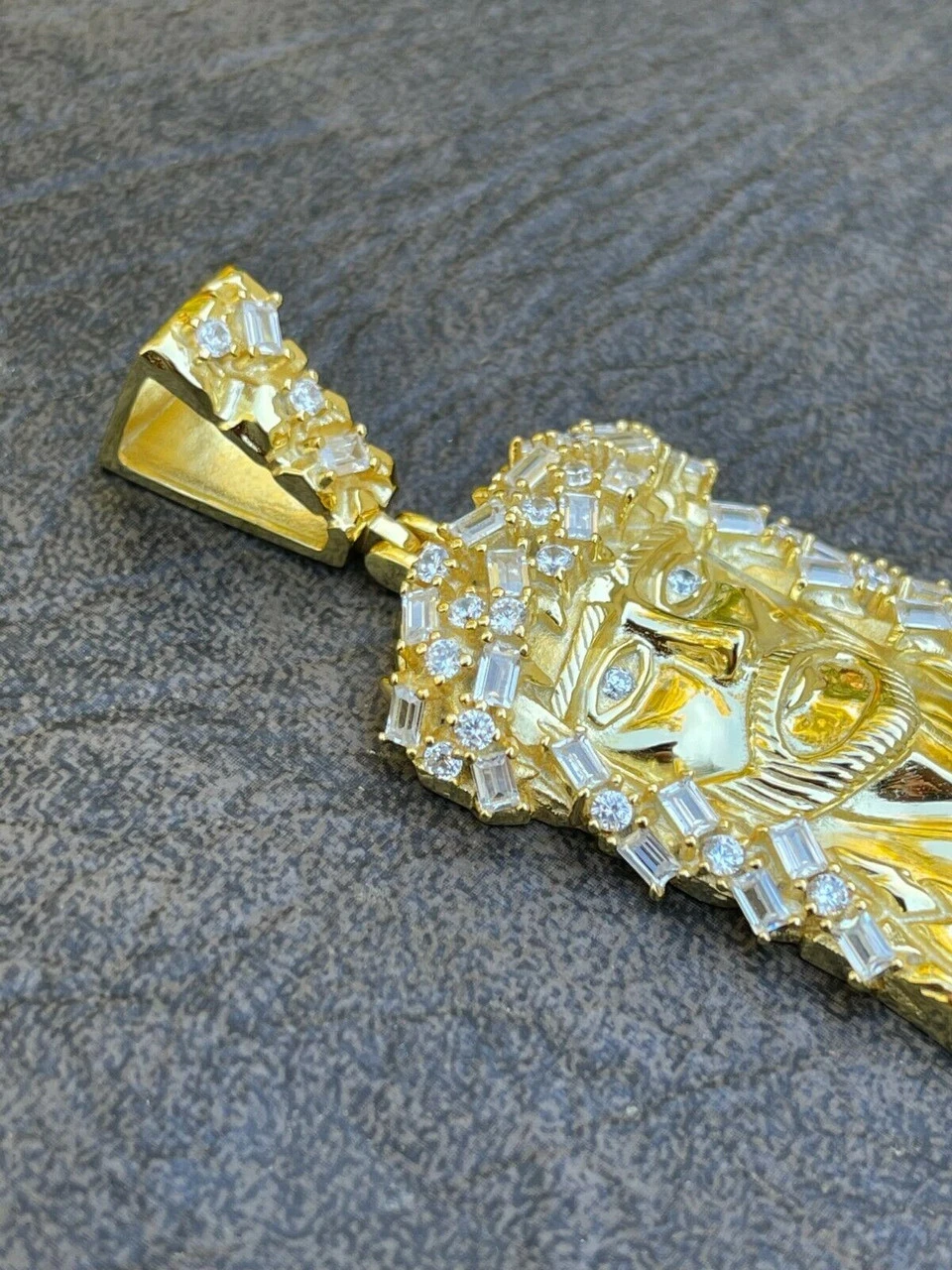 Men's Solid 925 Silver / Gold Jesus Piece Iced Hip Hop Necklace Baguette Diamond 12 Men's Solid 925 Silver / Gold Jesus Piece Iced Hip Hop Necklace Baguette Diamond - Image 10