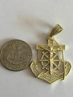 Men's Solid 925 Silver Jesus & Anchor Piece SUPER ICED Diamond 14k Gold Hip Hop 20 Men's Solid 925 Silver Jesus & Anchor Piece SUPER ICED Diamond 14k Gold Hip Hop -Harlem Bling Shop harlembling mens solid 925 silver jesus and anchor piece super iced diamond 14k gold hip hop 29096.1664376242