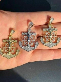 Men's Solid 925 Silver Jesus & Anchor Piece SUPER ICED Diamond 14k Gold Hip Hop 18 Men's Solid 925 Silver Jesus & Anchor Piece SUPER ICED Diamond 14k Gold Hip Hop -Harlem Bling Shop harlembling mens solid 925 silver jesus and anchor piece super iced diamond 14k gold hip hop 62525.1664398462