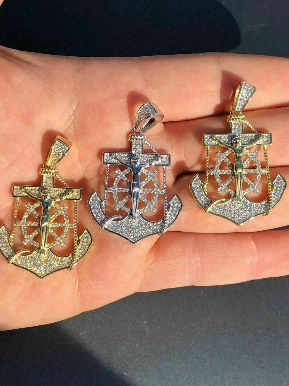 Men's Solid 925 Silver Jesus & Anchor Piece SUPER ICED Diamond 14k Gold Hip Hop 7 Men's Solid 925 Silver Jesus & Anchor Piece SUPER ICED Diamond 14k Gold Hip Hop - Image 5