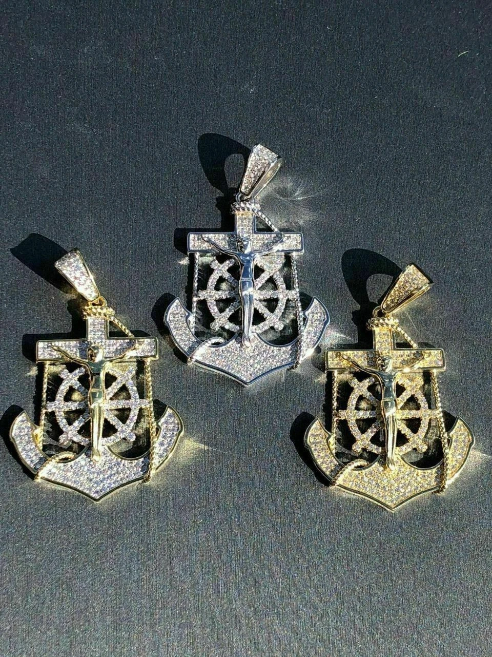 Men's Solid 925 Silver Jesus & Anchor Piece SUPER ICED Diamond 14k Gold Hip Hop 6 Men's Solid 925 Silver Jesus & Anchor Piece SUPER ICED Diamond 14k Gold Hip Hop - Image 4