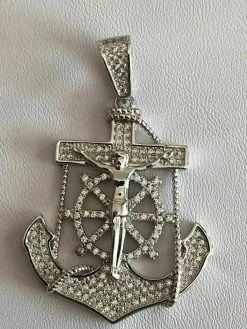 Men's Solid 925 Silver Jesus & Anchor Piece SUPER ICED Diamond 14k Gold Hip Hop 22 Men's Solid 925 Silver Jesus & Anchor Piece SUPER ICED Diamond 14k Gold Hip Hop -Harlem Bling Shop harlembling mens solid 925 silver jesus and anchor piece super iced diamond 14k gold hip hop 82253.1664383857