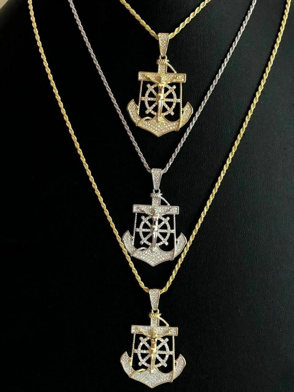 Men's Solid 925 Silver Jesus & Anchor Piece SUPER ICED Diamond 14k Gold Hip Hop 12 Men's Solid 925 Silver Jesus & Anchor Piece SUPER ICED Diamond 14k Gold Hip Hop - Image 10