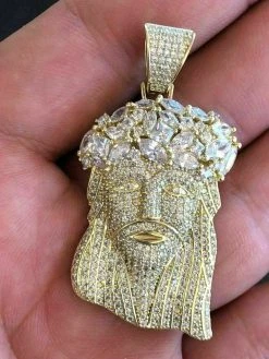 Men's Solid 925 Silver Jesus Piece Pendant FULLY ICED Diamond 14k Gold Bust Down 17 Men's Solid 925 Silver Jesus Piece Pendant FULLY ICED Diamond 14k Gold Bust Down -Harlem Bling Shop harlembling mens solid 925 silver jesus piece pendant fully iced diamond 14k gold bust down 05425.1664390642